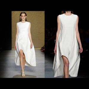 Narciso Rodriguez SS16 White Silk Linen Midi Asymmetrical Sack Dress 42 6 Small
